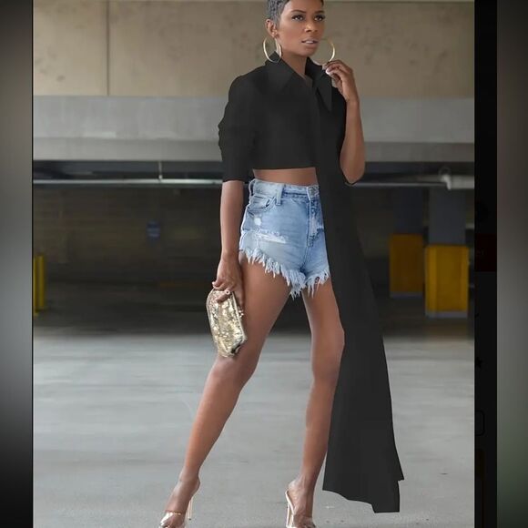 Vibrant Asymmetrical Chic Shirt - Solid Button Front, Long Sleeve - Picture 5 of 6